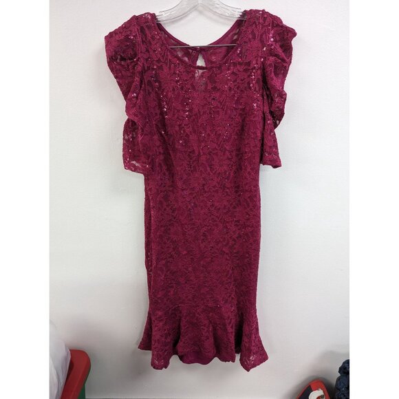 Candalite Size M Midi Dress Pink Sequins Gathered Sleeves Lined - Picture 1 of 5
